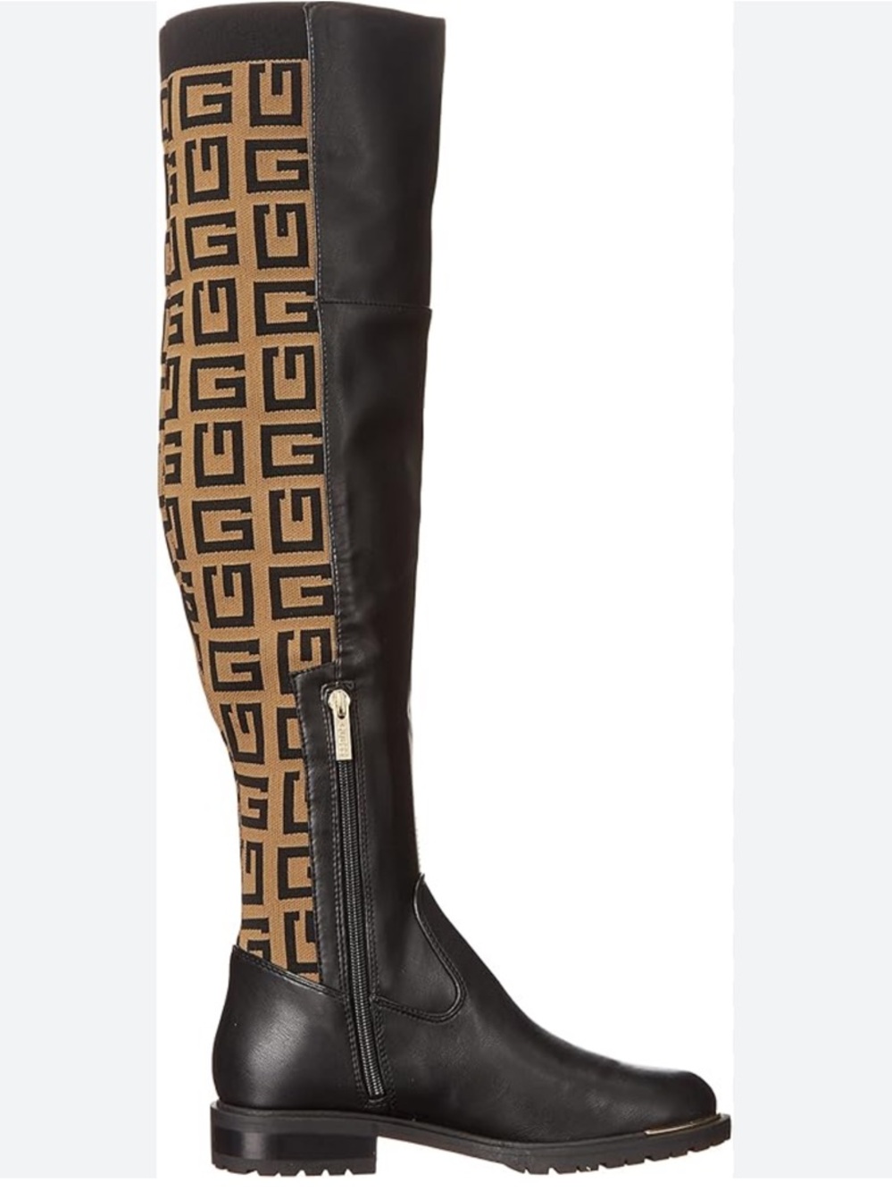 Guess Brand Black Knee-High Boots with Beige Geometric Panel